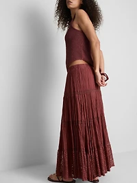 Paula Echevarría Tiered Crinkle Lace Midi Skirt