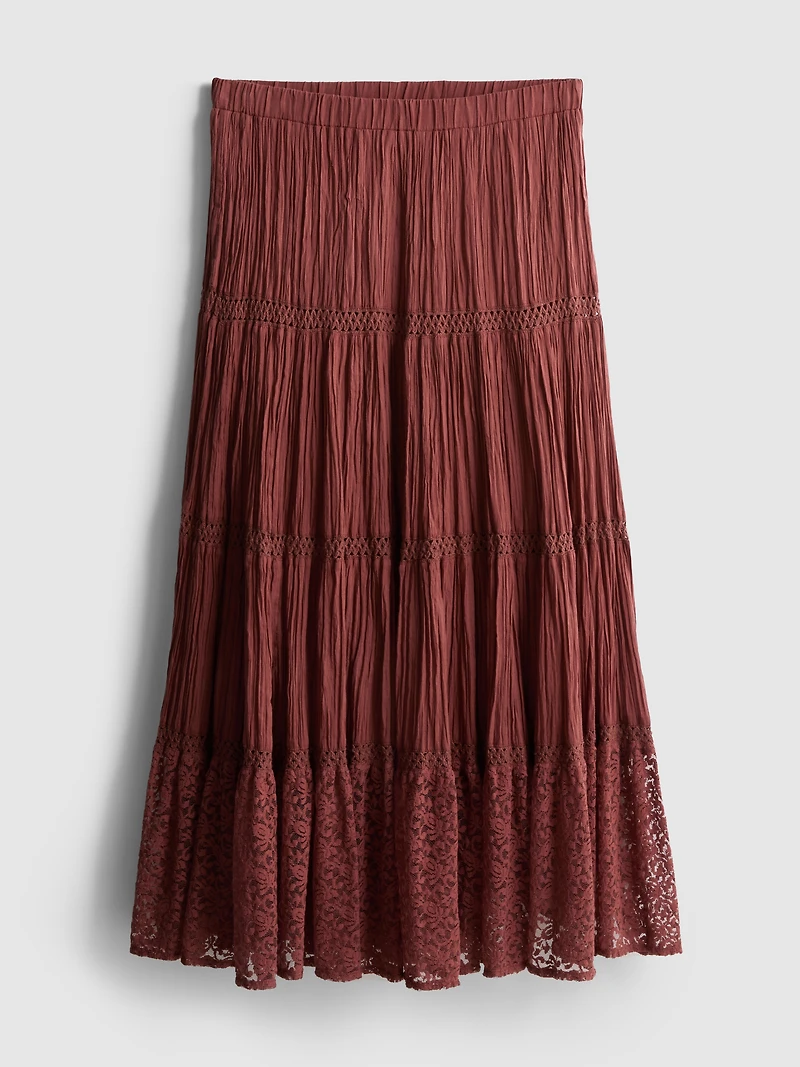 Paula Echevarría Tiered Crinkle Lace Midi Skirt