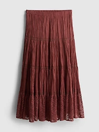 Paula Echevarría Tiered Crinkle Lace Midi Skirt