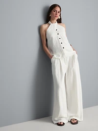 Textured Button Through Halterneck Top