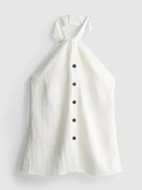 Textured Button Through Halterneck Top