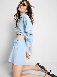 Linen Blend Tie Side Mini Skort