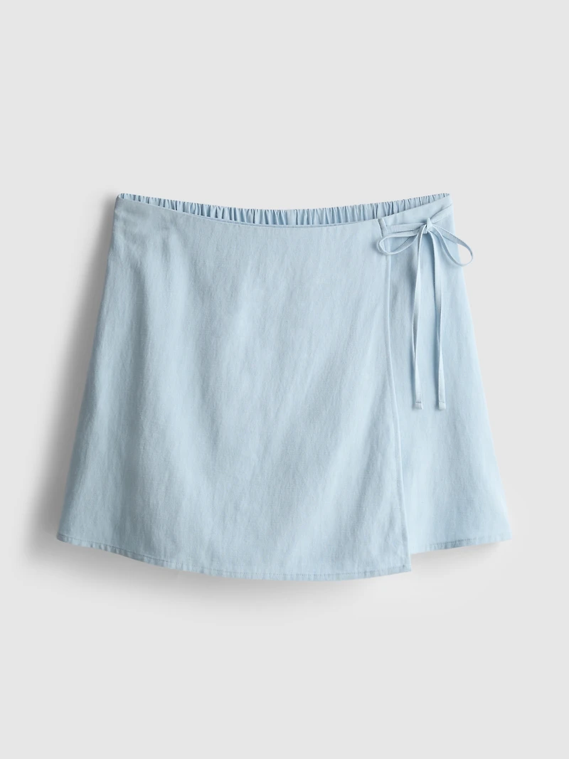 Linen Blend Tie Side Mini Skort