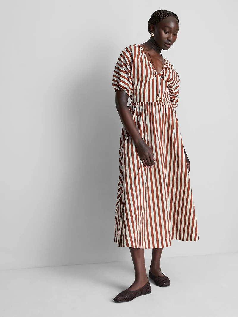 Cotton Striped Midaxi Smock Dress