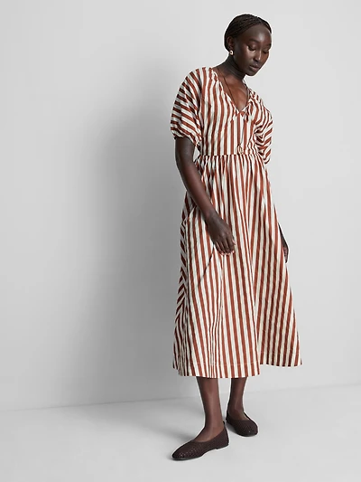 Cotton Striped Midaxi Smock Dress