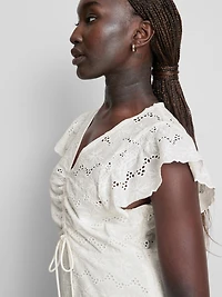 Cotton Eyelet Ruched Mini Dress