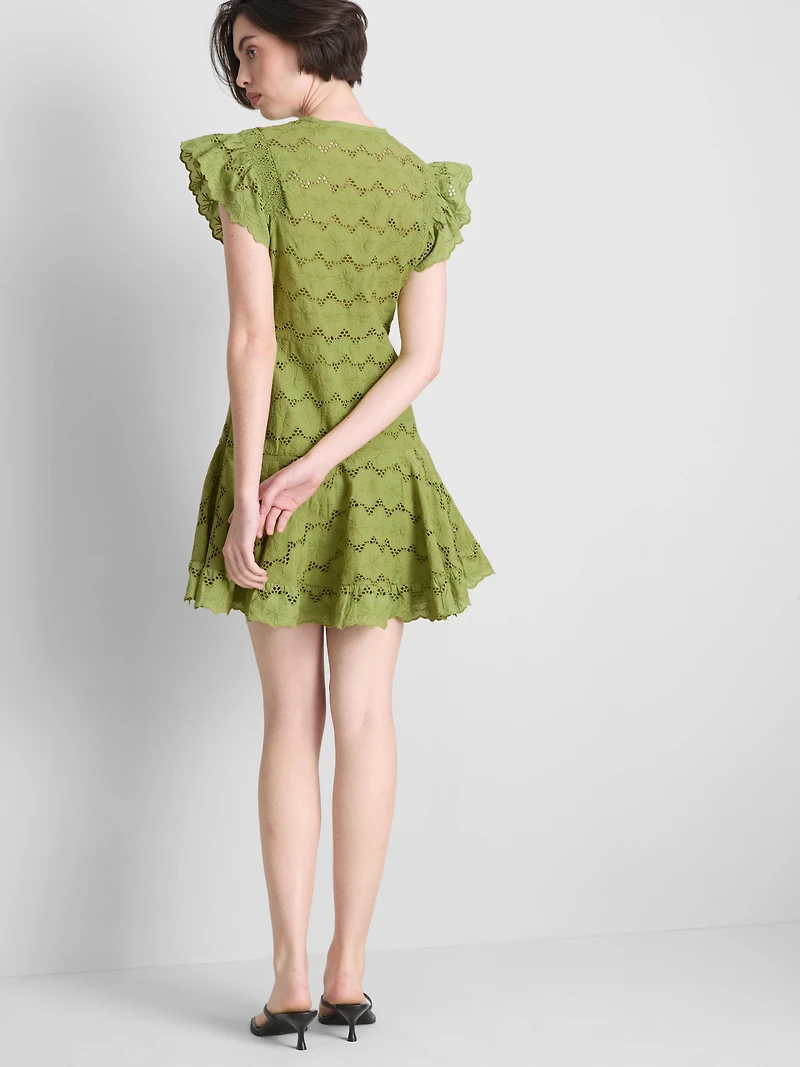 Cotton Eyelet Ruched Mini Dress