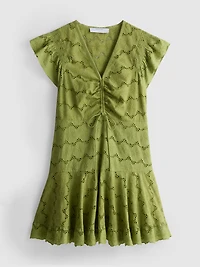 Cotton Eyelet Ruched Mini Dress