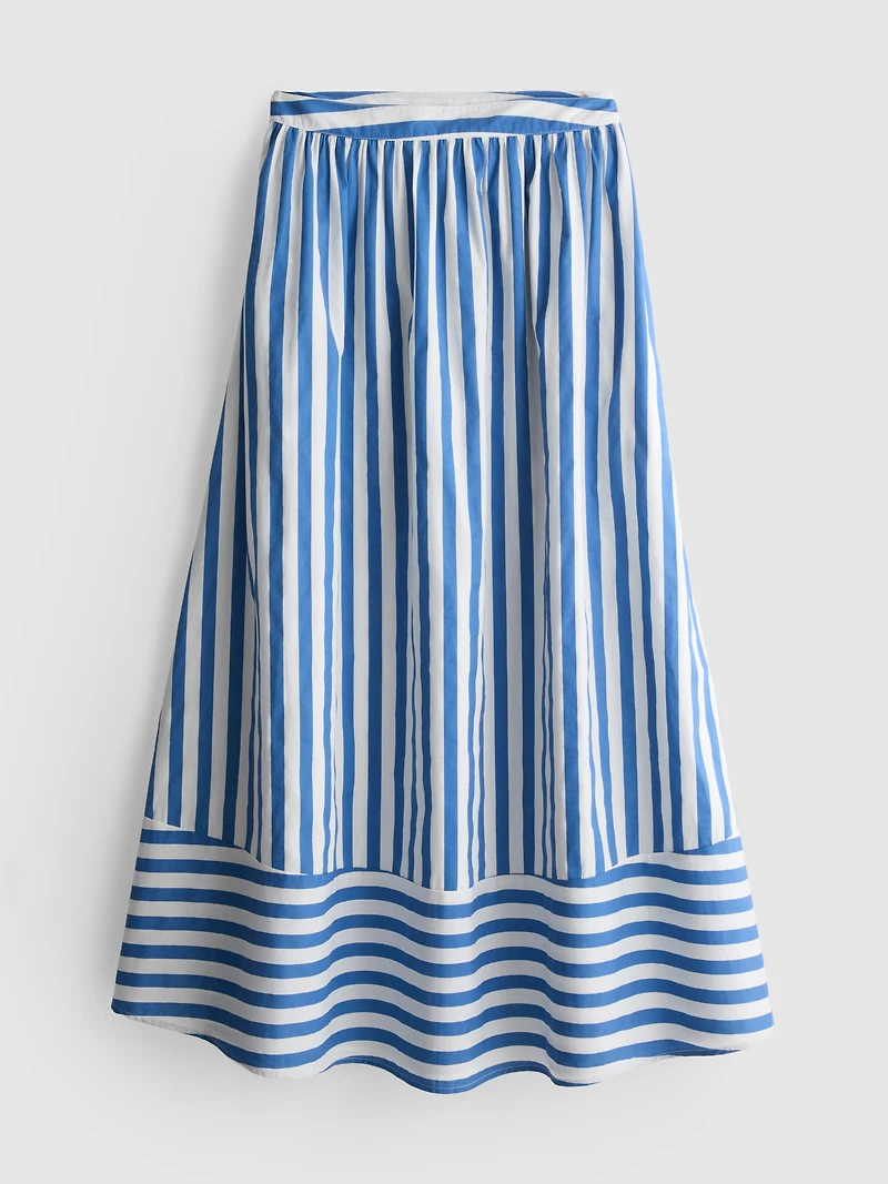 Cotton A-Line Striped Maxi Skirt