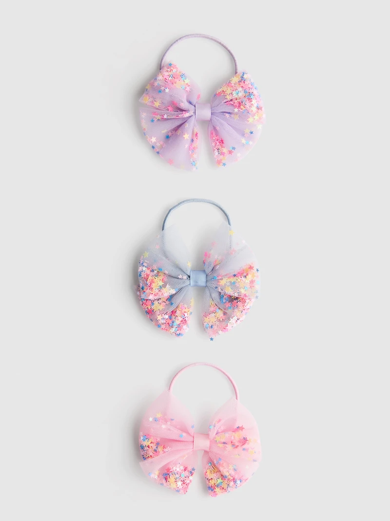 3pk Sequin Bow Hair Elastics