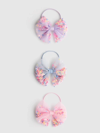 3pk Sequin Bow Hair Elastics