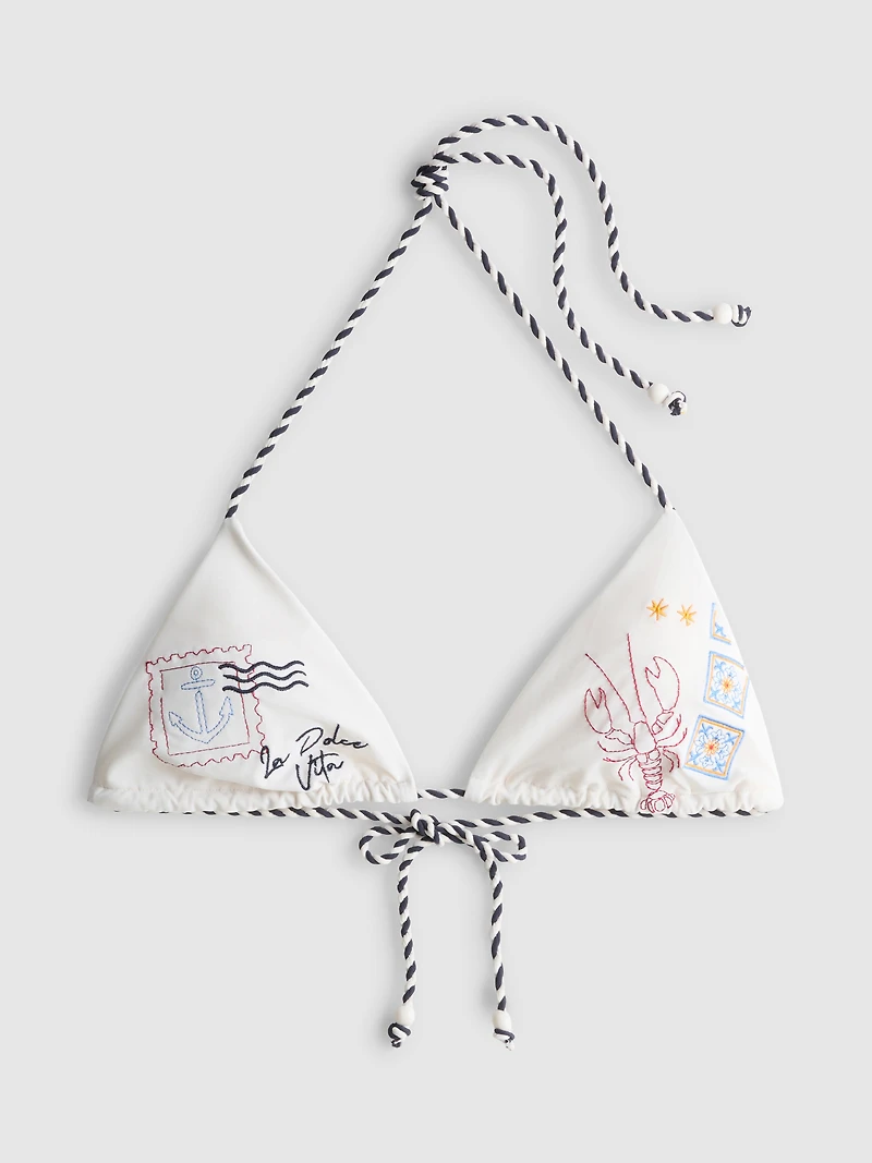 Dolce Embroidered Triangle Bikini Top