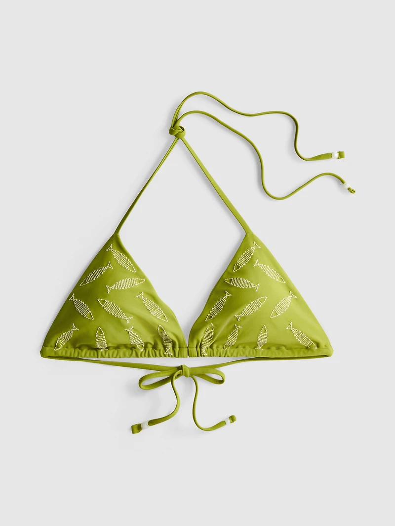 Embroidered Fish Triangle Bikini Top
