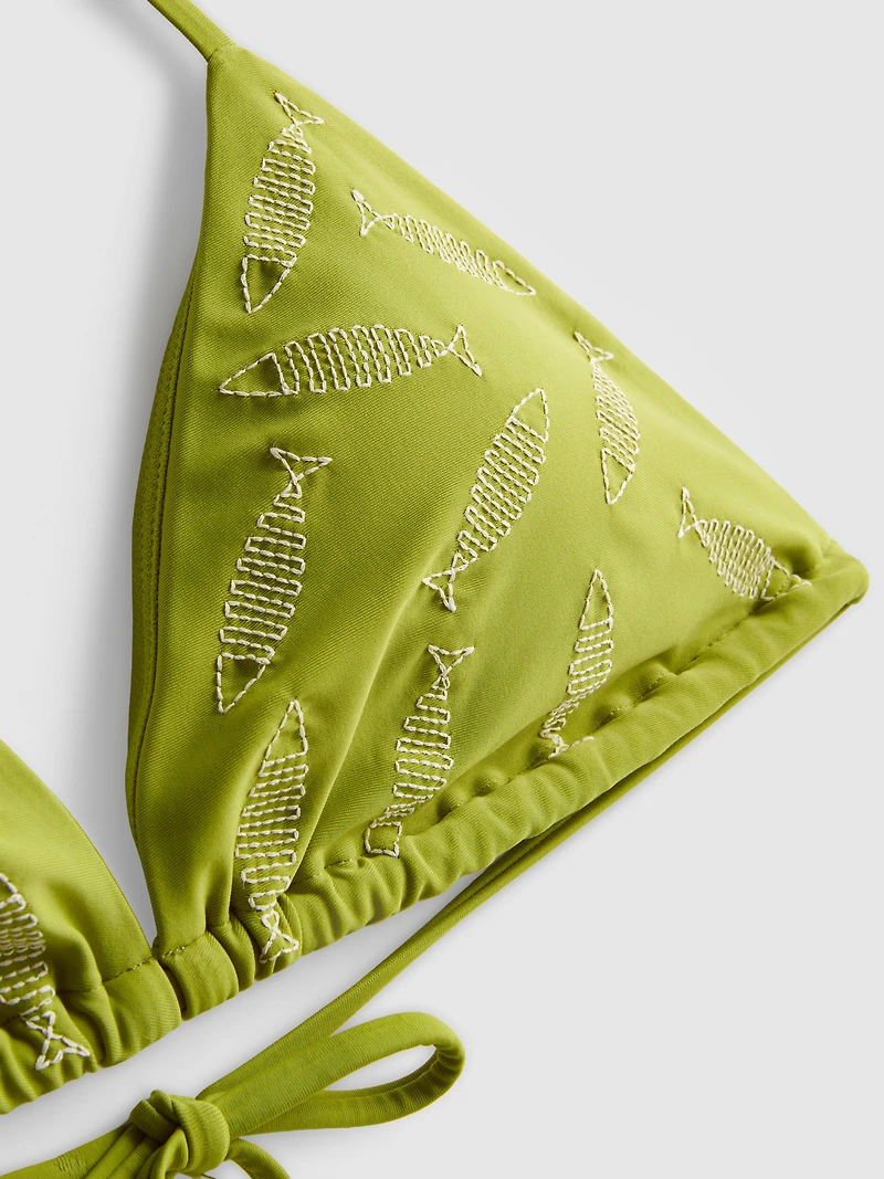 Embroidered Fish Triangle Bikini Top