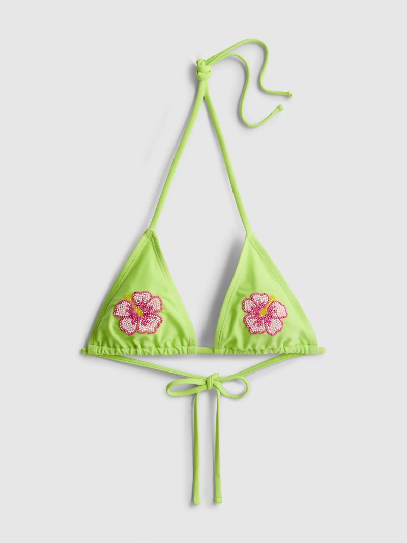 Beaded Flower Triangle Bikini Top