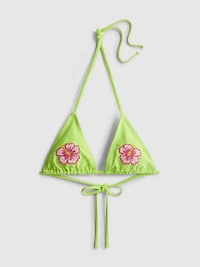 Beaded Flower Triangle Bikini Top