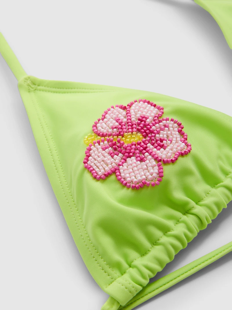 Beaded Flower Triangle Bikini Top