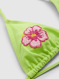 Beaded Flower Triangle Bikini Top