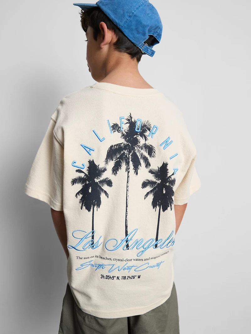 7-15yrs | Palm Tree Graphic Textured T-Shirt