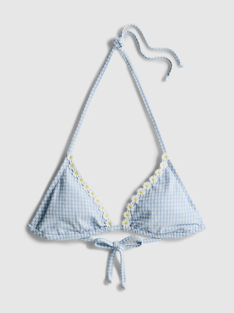 Daisy Trim Gingham Triangle Bikini Top