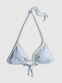 Daisy Trim Gingham Triangle Bikini Top