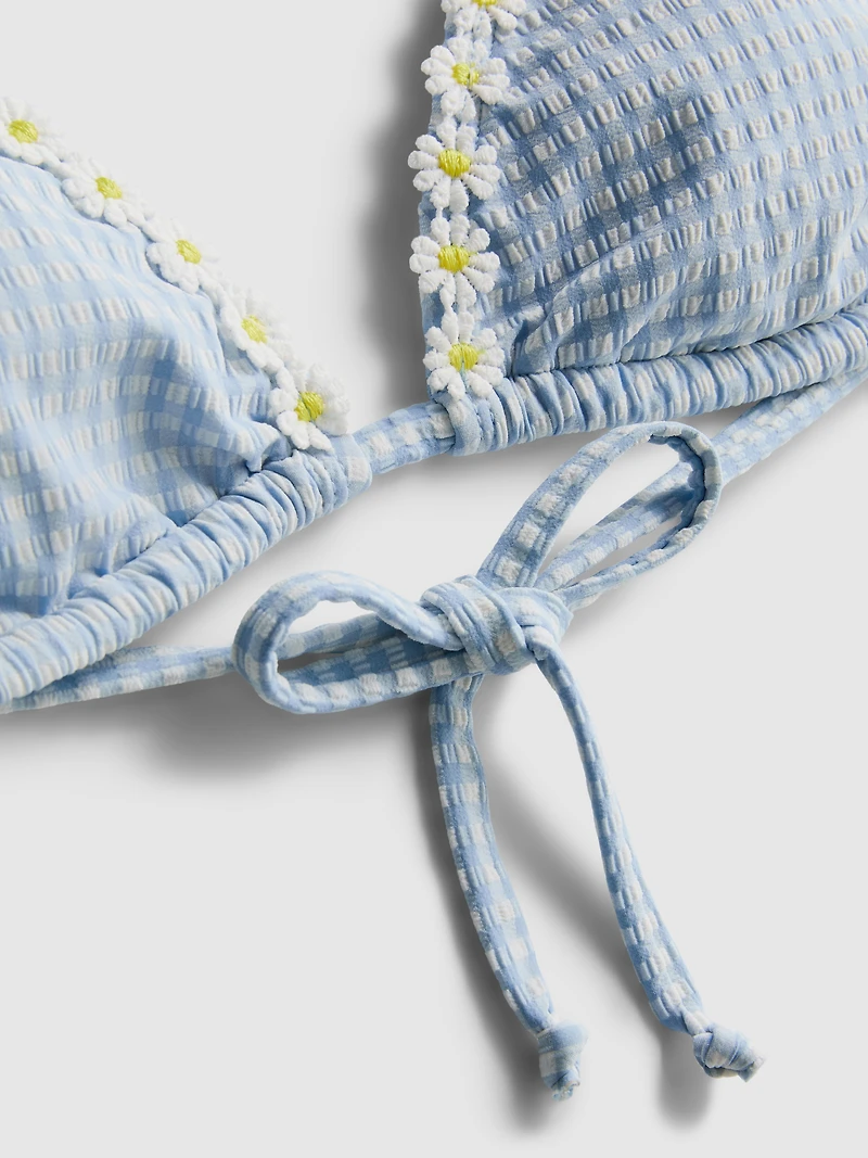 Daisy Trim Gingham Triangle Bikini Top