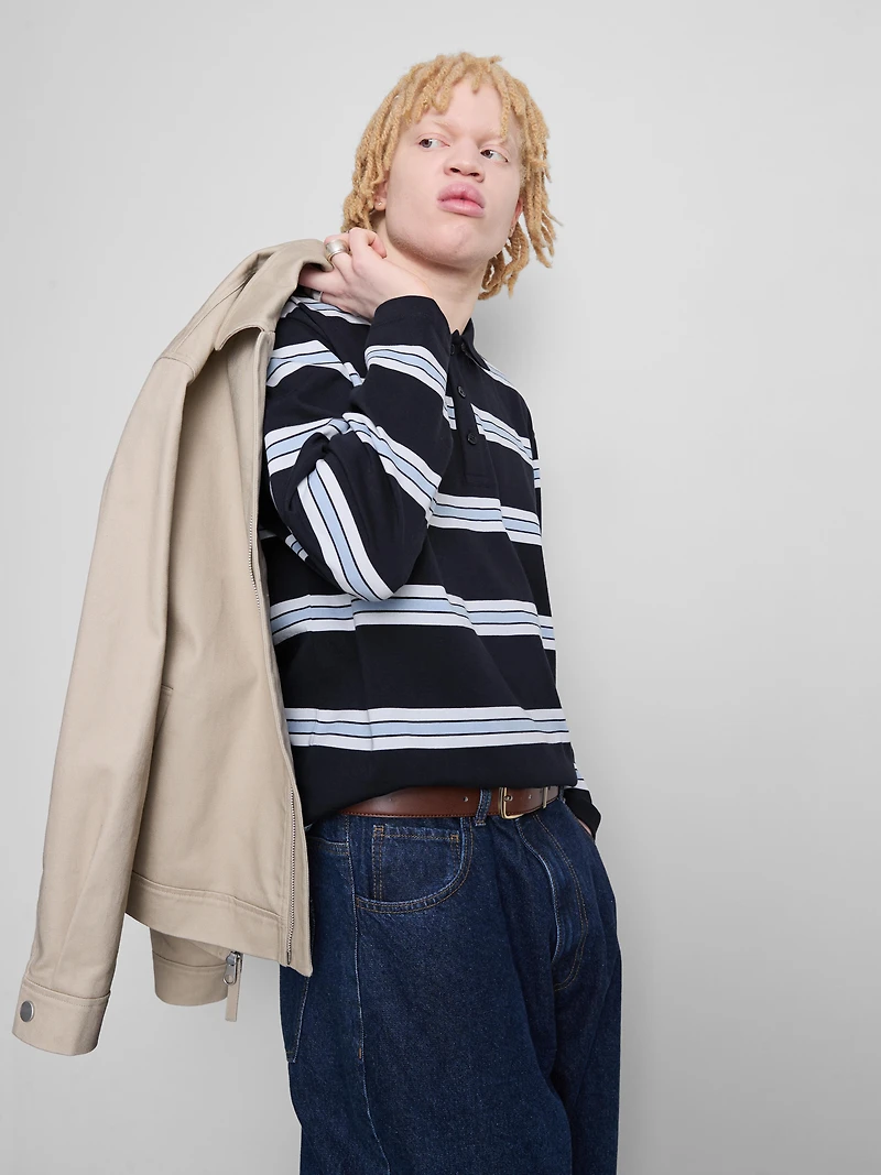 Long-Sleeve Stripe Polo Shirt