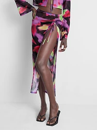 Mesh Side Slit Beach Midi Skirt