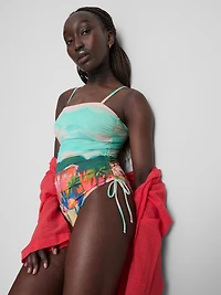 Scenic-Print Ruched Swimsuit