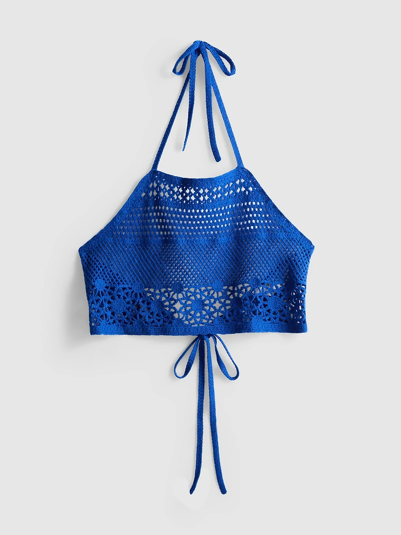 Cropped Crochet Halter-Neck Top