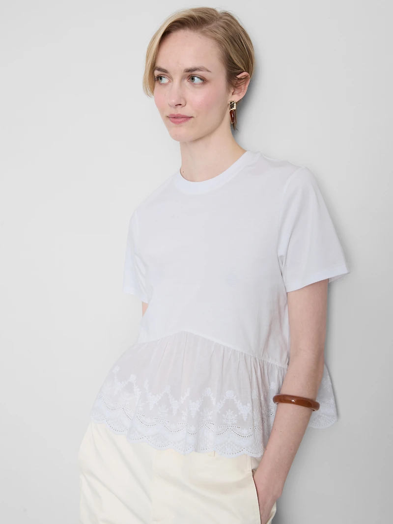 Cotton Broderie Hem Tee