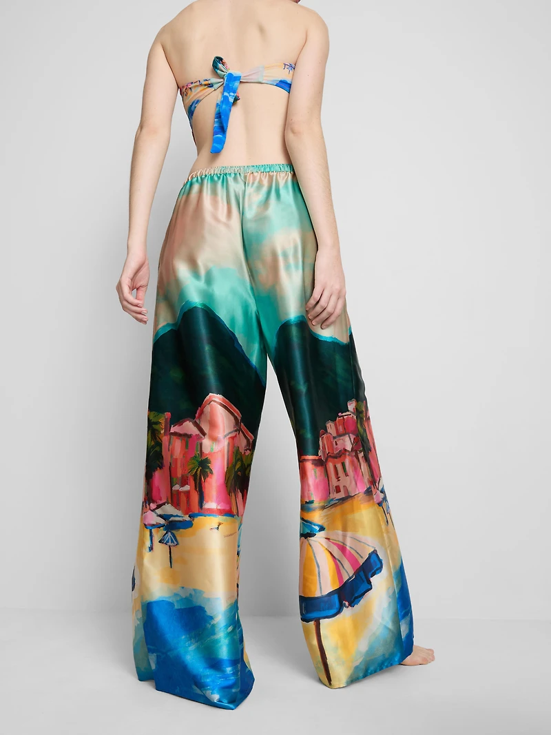 Satin Scenic Print Beach pants