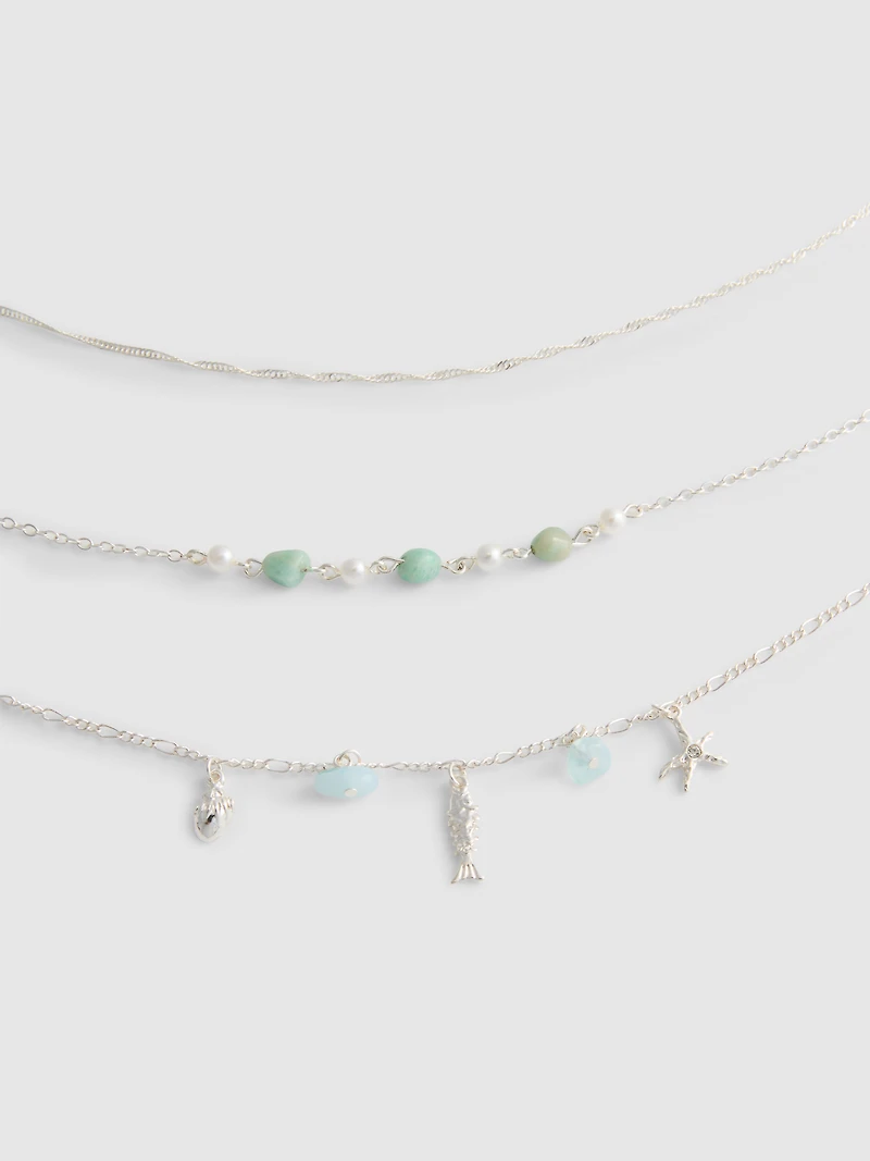3pk Mixed Charm Necklaces