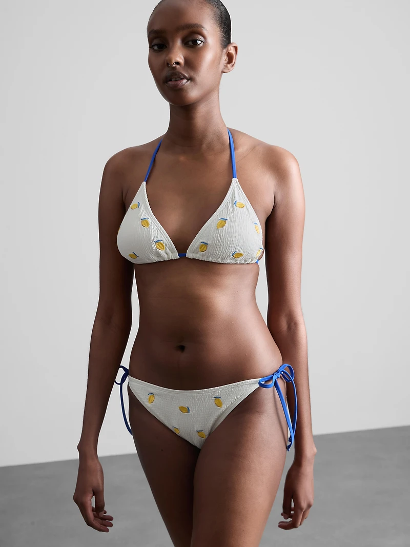 Textured Lemon Side-Tie Bikini Bottoms