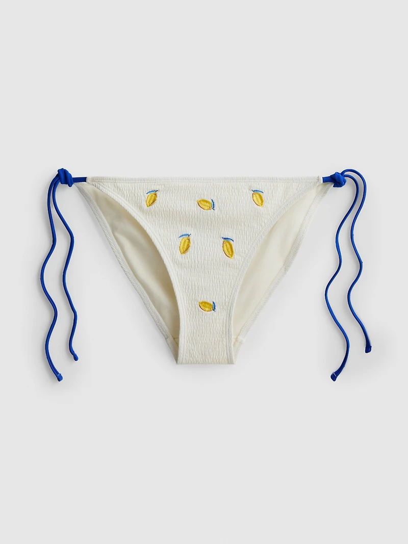 Textured Lemon Side-Tie Bikini Bottoms