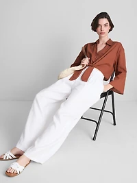 Cotton Cropped Tie Front Shirt
