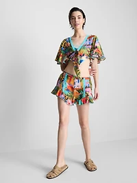 Tropical Printed Cropped Tie Shirt