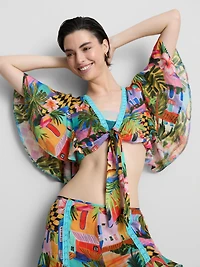 Tropical Printed Cropped Tie Shirt