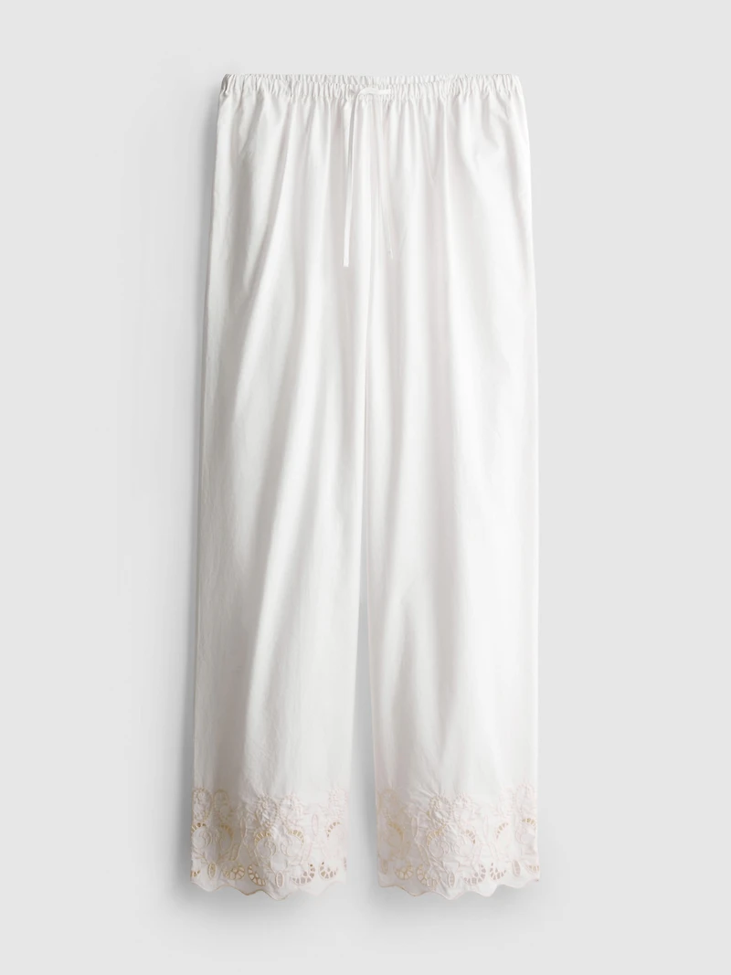 Cotton Wide Leg Embroidered Pants