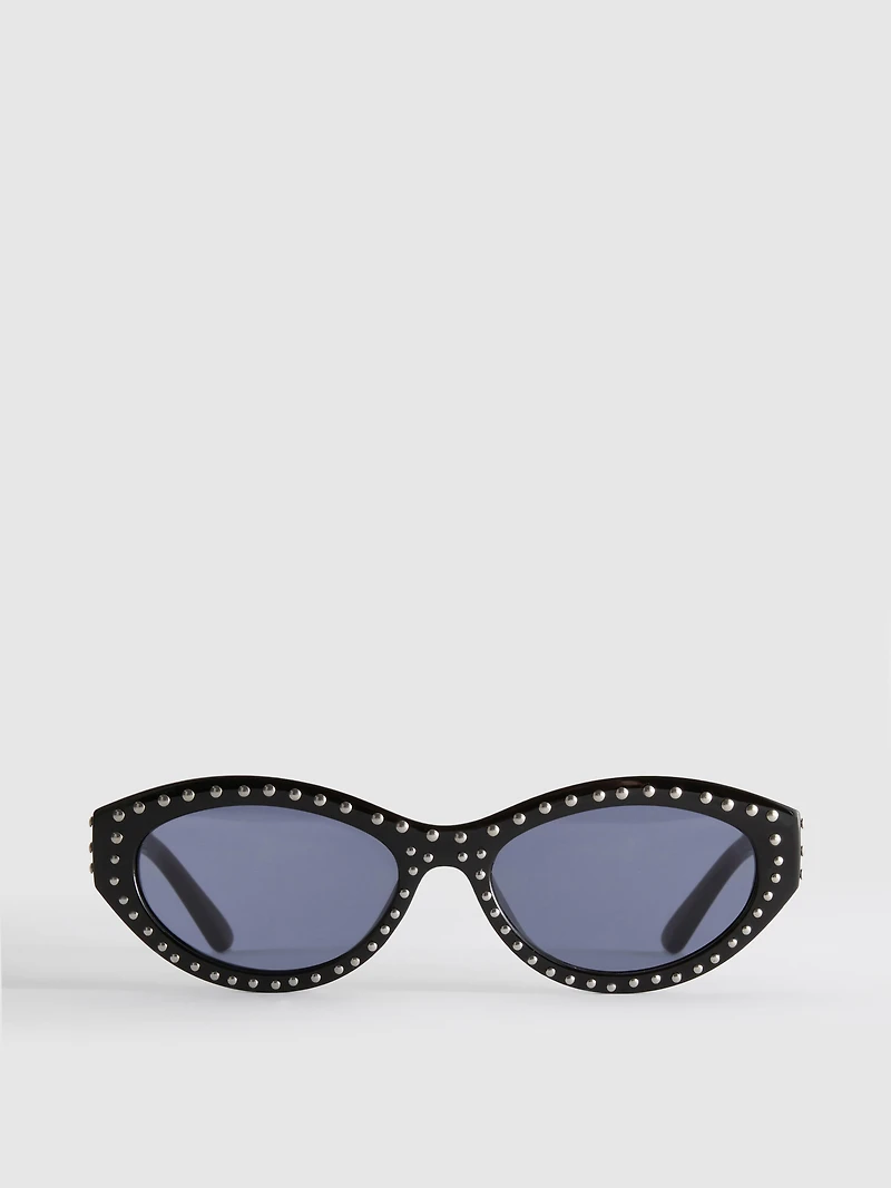 Studded Oval Cat-Eye Sunglasses