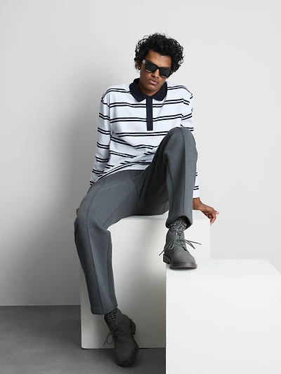 Long-Sleeve Stripe Polo Shirt