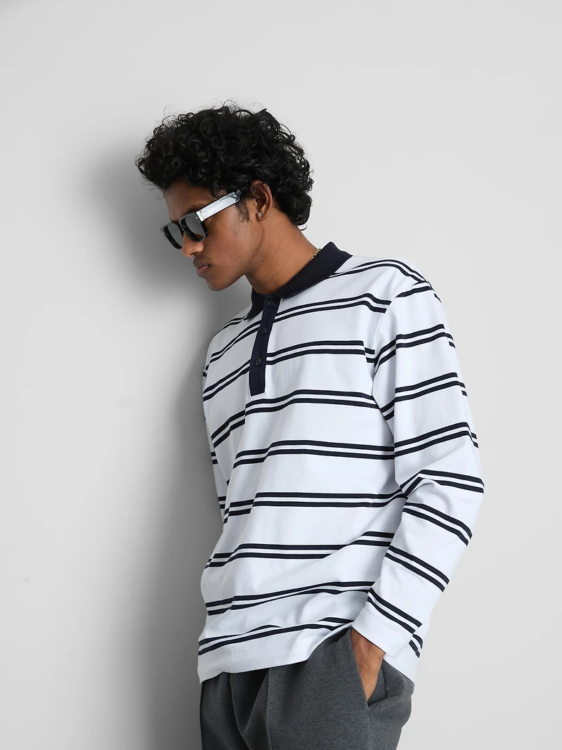 Long-Sleeve Stripe Polo Shirt