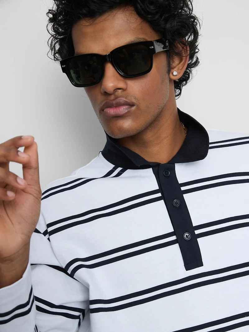 Long-Sleeve Stripe Polo Shirt