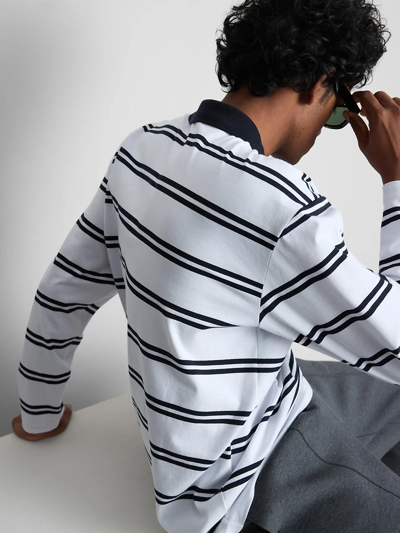 Long-Sleeve Stripe Polo Shirt