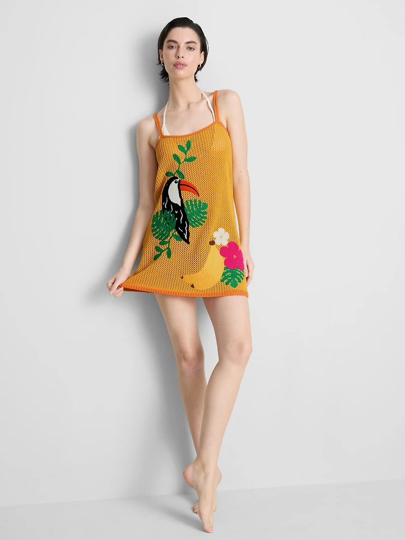 Crochet Embroidered Beach Mini Dress