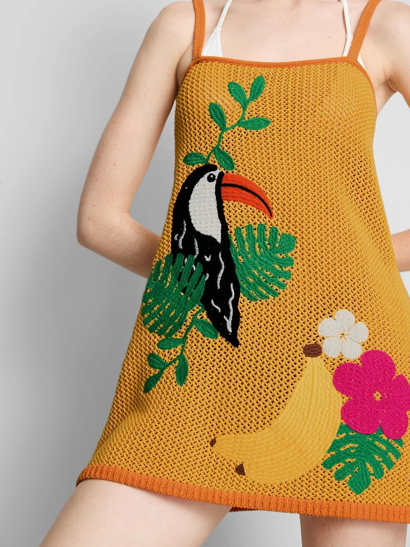 Crochet Embroidered Beach Mini Dress