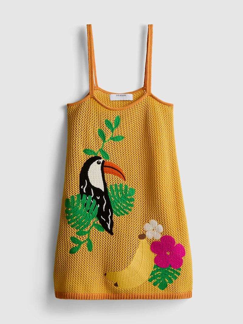 Crochet Embroidered Beach Mini Dress