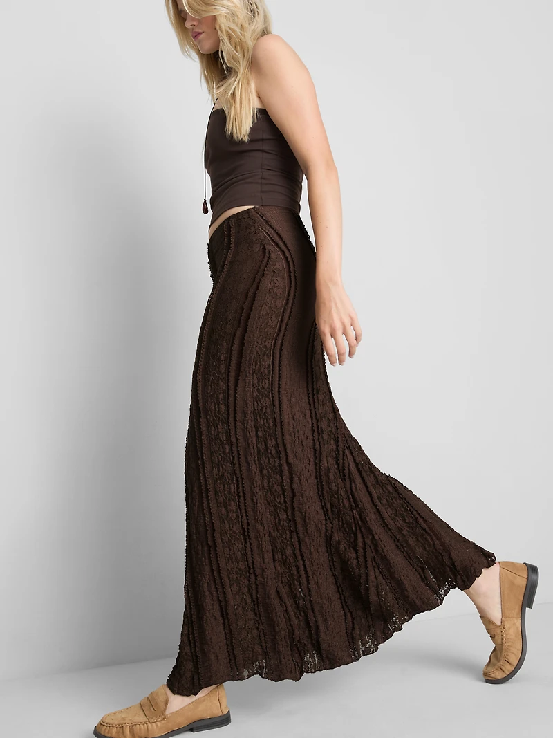 Cotton Blend Lace Maxi Skirt
