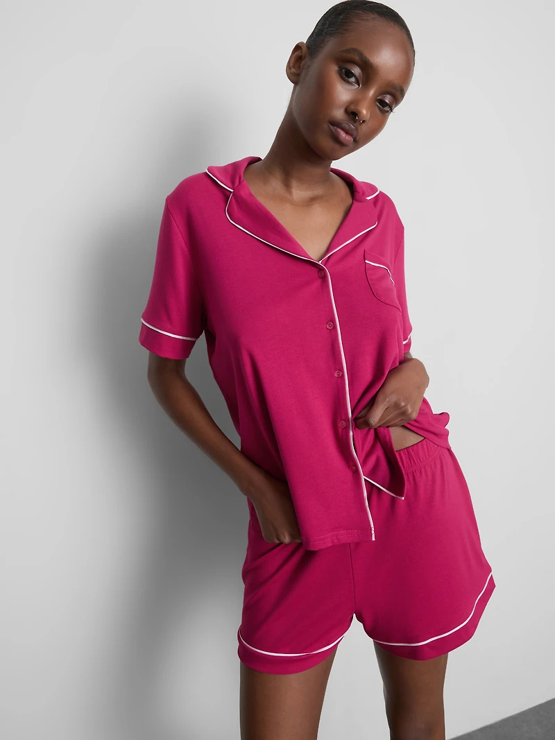 Piped Boyfriend Shorty Pajamas