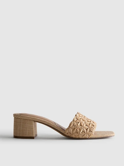 Raffia Block Heel Mules